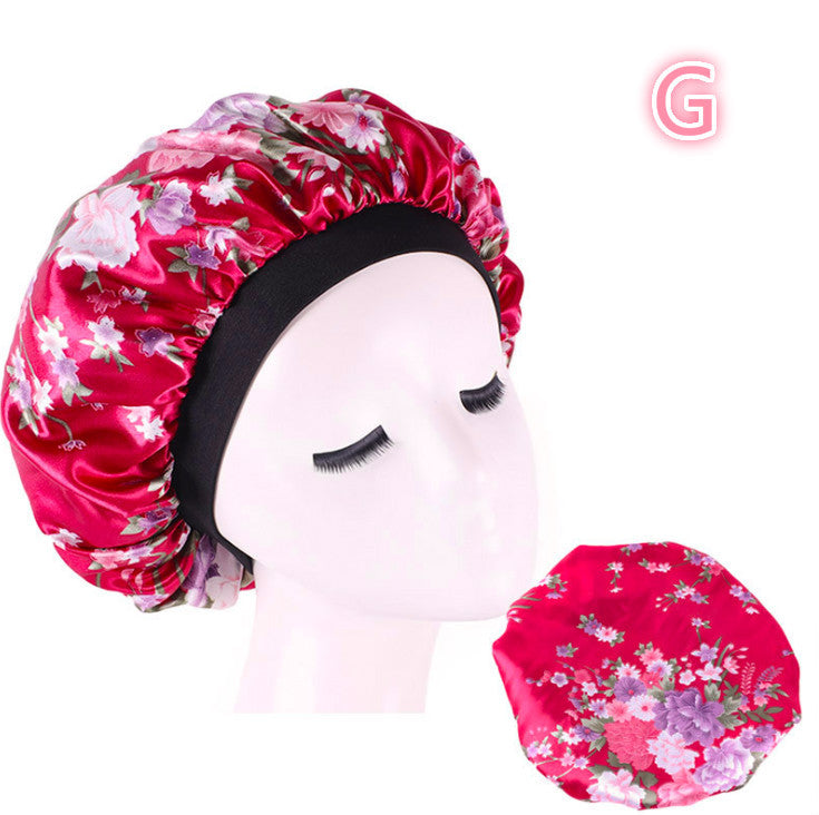Bonnet de nuit en satin de soie imprimé, spécial beauté