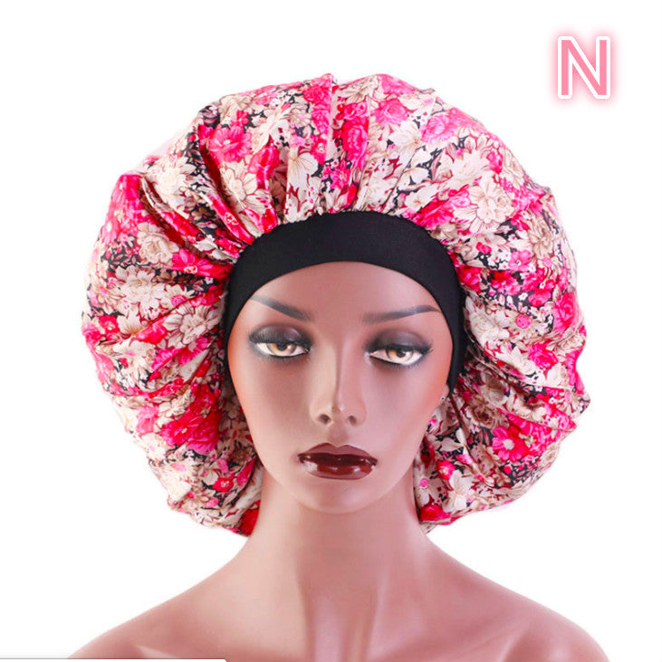 Bonnet de nuit en satin de soie imprimé, spécial beauté