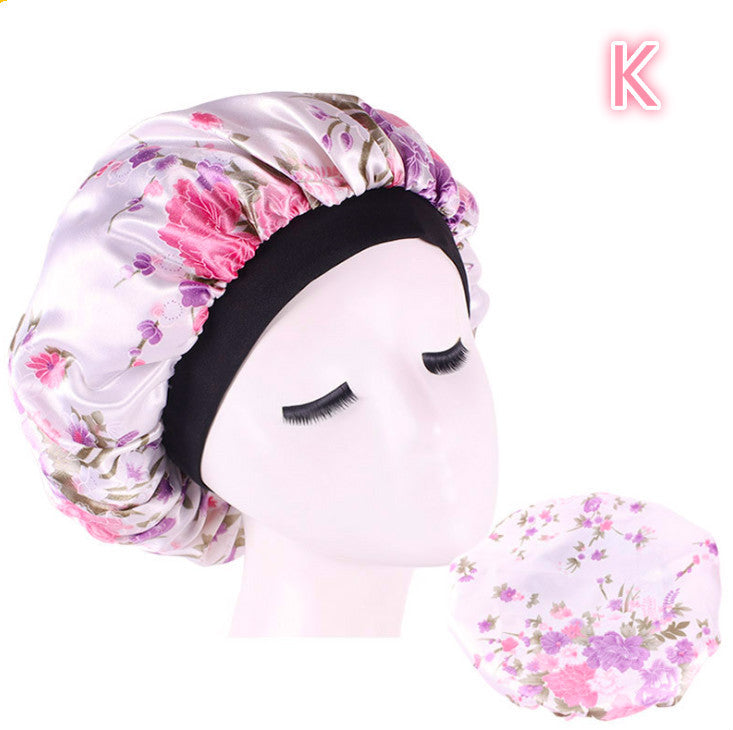 Bonnet de nuit en satin de soie imprimé, spécial beauté
