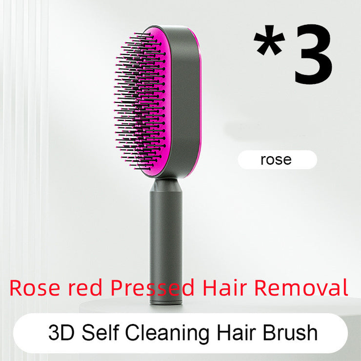 Brosse Auto-Nettoyante Femme Massage Cuir Chevelu & Anti-Statique