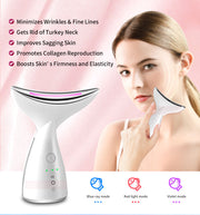 Appareil beauté visage et cou EMS microcourants LED 3 couleurs, anti-relâchement et lifting