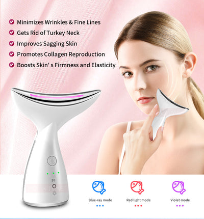 Appareil beauté visage et cou EMS microcourants LED 3 couleurs, anti-relâchement et lifting
