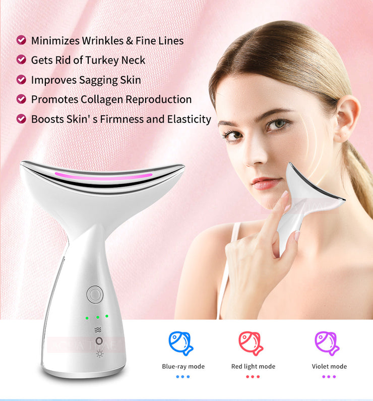 Appareil beauté visage et cou EMS microcourants LED 3 couleurs, anti-relâchement et lifting