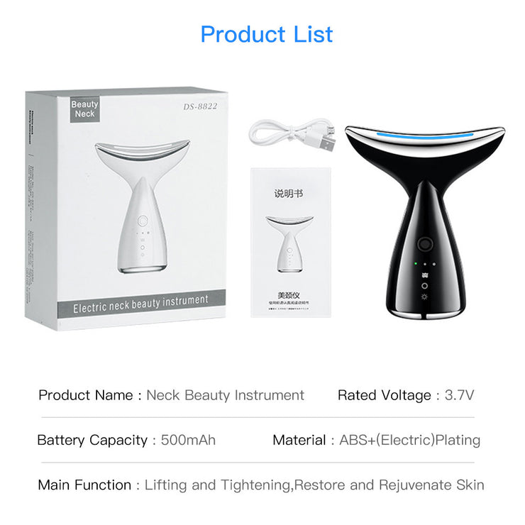 Appareil beauté visage et cou EMS microcourants LED 3 couleurs, anti-relâchement et lifting