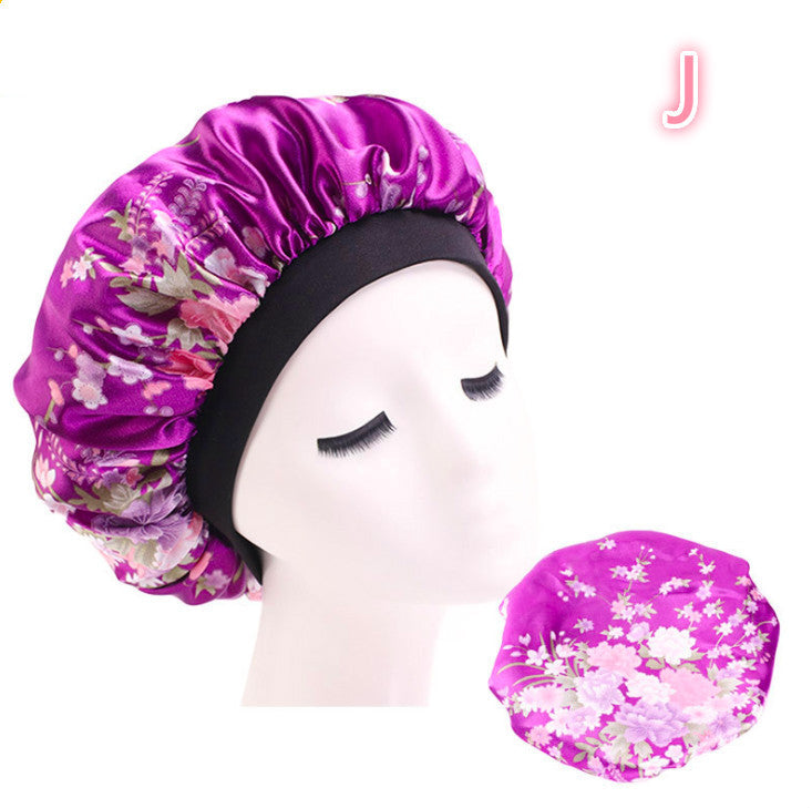 Bonnet de nuit en satin de soie imprimé, spécial beauté