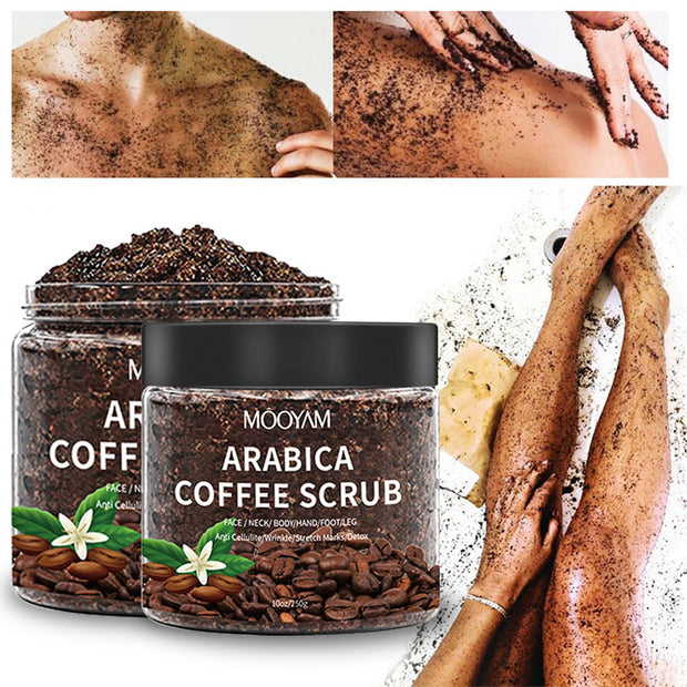 Gommage Café Visage & Corps: café gommage exfoliant visage et corps pour une peau douce et revitalisée.