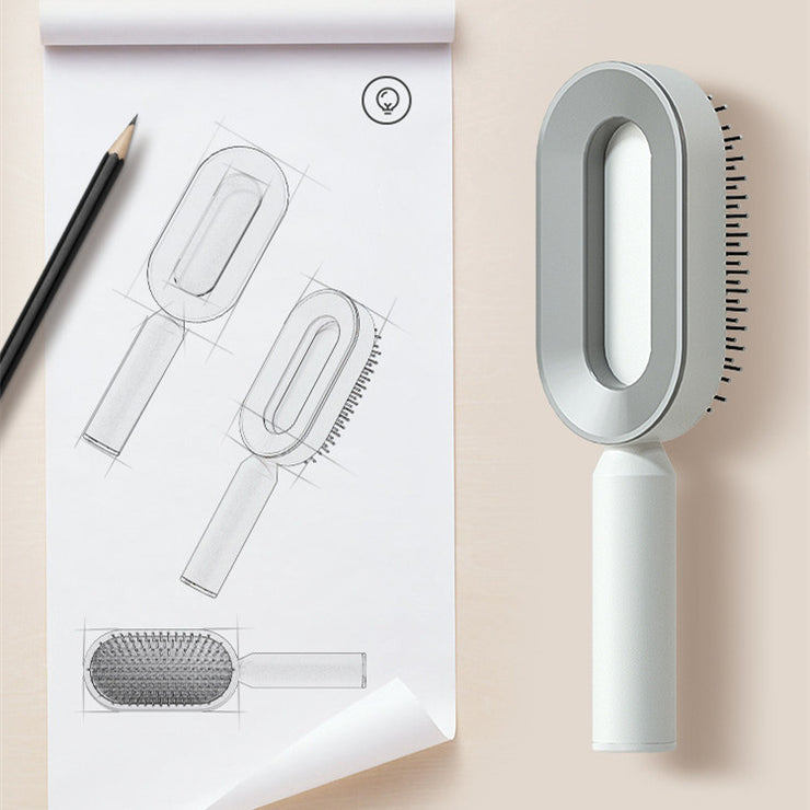 Brosse Auto-Nettoyante Femme Massage Cuir Chevelu & Anti-Statique