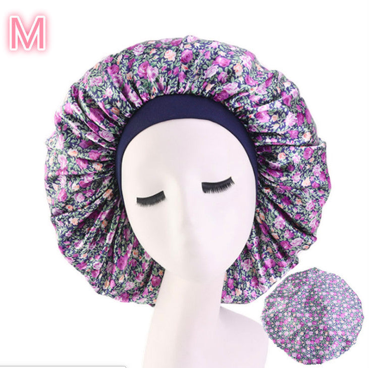 Bonnet de nuit en satin de soie imprimé, spécial beauté