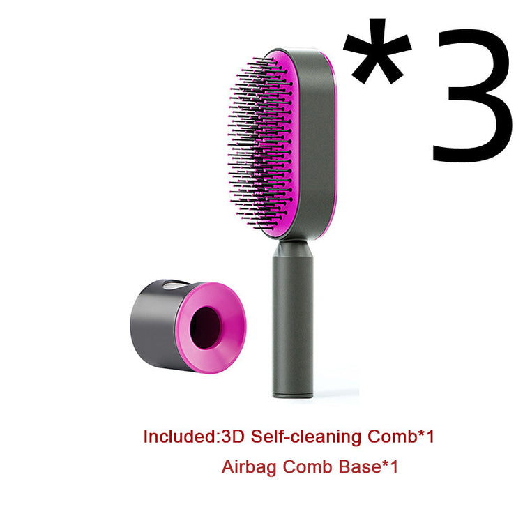 Brosse Auto-Nettoyante Femme Massage Cuir Chevelu & Anti-Statique