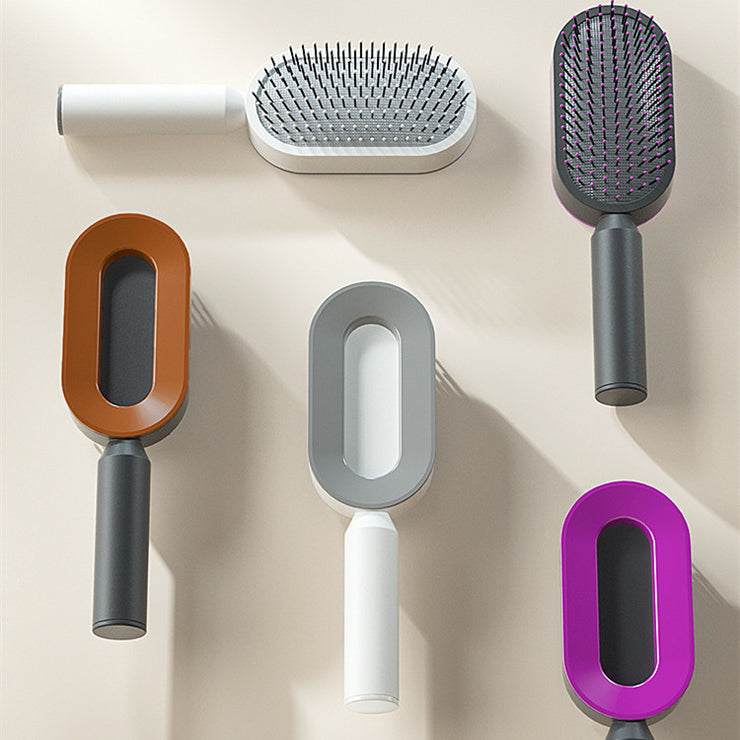 Brosse Auto-Nettoyante Femme Massage Cuir Chevelu & Anti-Statique