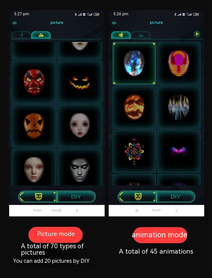 Masque LED Halloween à changement de visage Lumineux multicolore pour fêtes