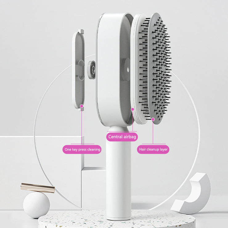 Brosse Auto-Nettoyante Femme Massage Cuir Chevelu & Anti-Statique