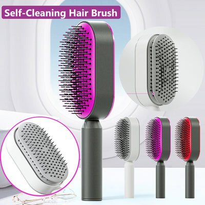 Brosse Auto-Nettoyante Femme Massage Cuir Chevelu & Anti-Statique