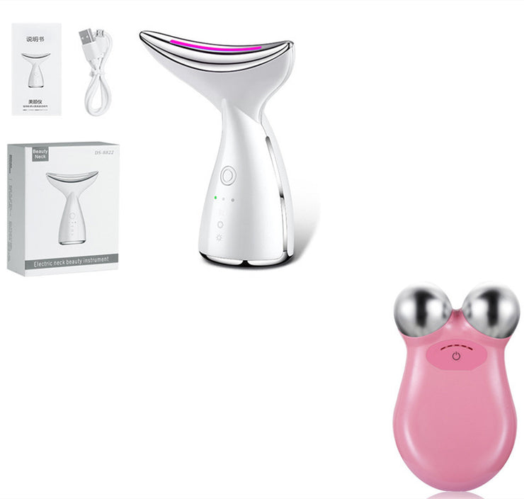 Appareil beauté visage et cou EMS microcourants LED 3 couleurs, anti-relâchement et lifting