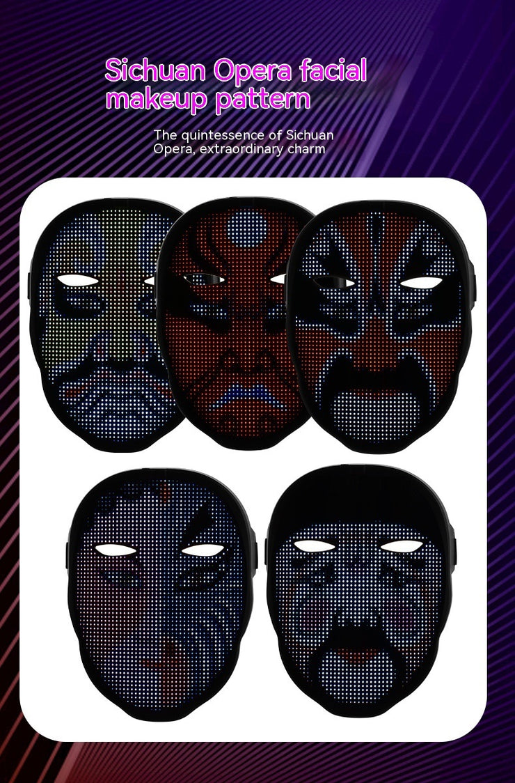 Masque LED Halloween à changement de visage Lumineux multicolore pour fêtes