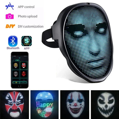Masque LED Halloween à changement de visage Lumineux multicolore pour fêtes