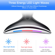 Appareil beauté visage et cou EMS microcourants LED 3 couleurs, anti-relâchement et lifting